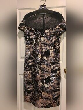 Rickie Freeman for Teri Jon Black and Silver Midi Dress